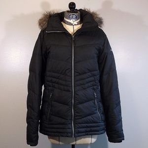 Columbia black down puffy coat with fur-lined hood